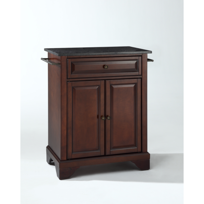 LaFayette Solid Black Granite Top Portable Kitchen Island in Vintage Mahogany Finish