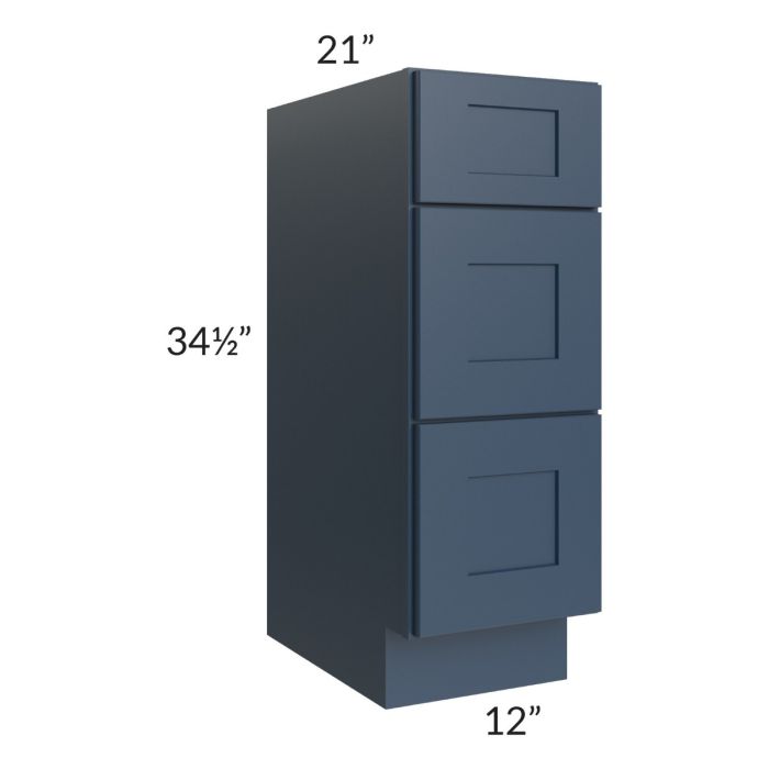 Madison Navy Shaker 12" 3-Drawer Vanity Base Cabinet