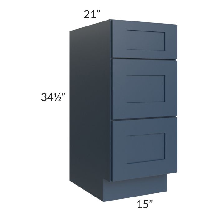 Madison Navy Shaker 15" 3-Drawer Vanity Base Cabinet