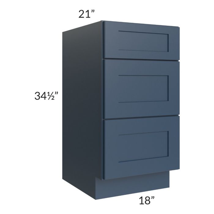 Madison Navy Shaker 18" 3-Drawer Vanity Base Cabinet