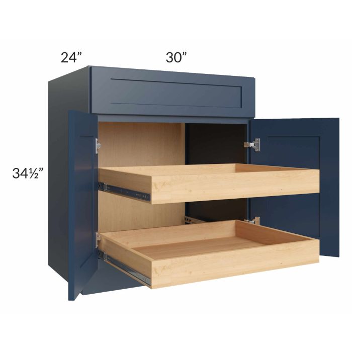 Madison Navy Shaker 30" Base Cabinet with 2 Rollouts