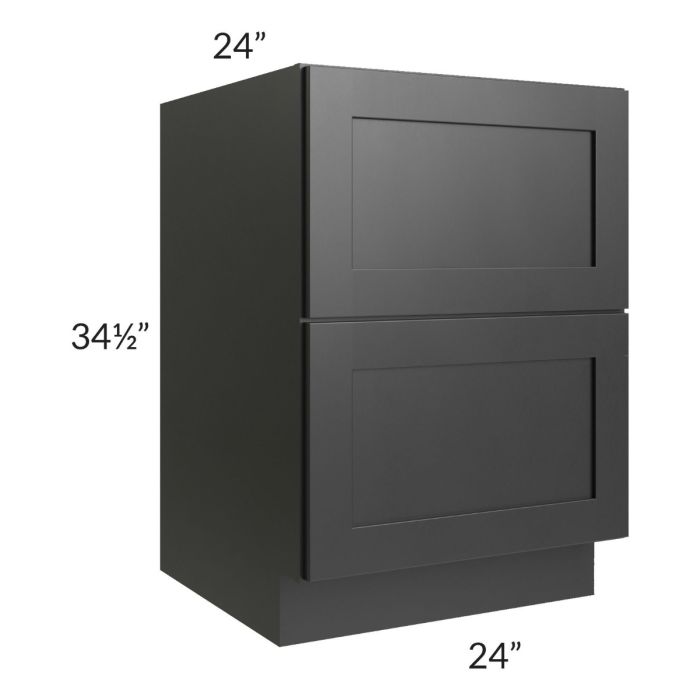 Onyx Black Shaker 24" 2-Drawer Base Cabinet