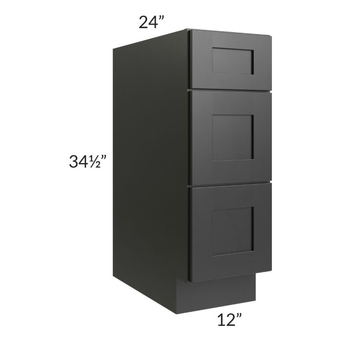 Onyx Black Shaker 12" 3-Drawer Base Cabinet