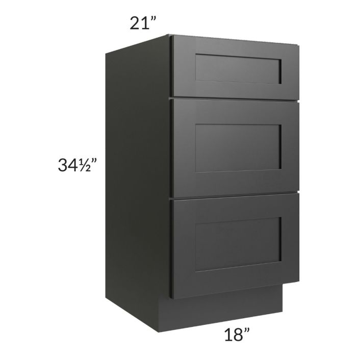 Onyx Black Shaker 18" Vanity Three Drawer Base Cabinet