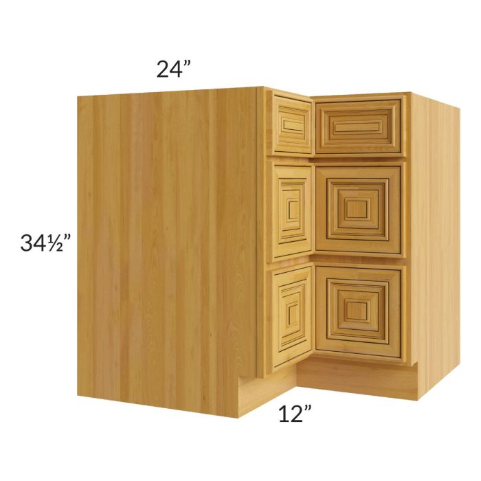 Glazed Praline 36" Corner Three Drawer Base Cabinet