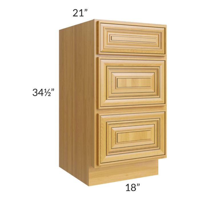 Glazed Praline 18" Vanity Three Drawer Base Cabinet