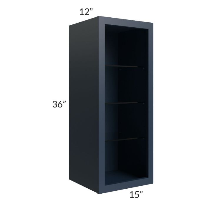 Midtown Blue Shaker 15x36 Wall Cabinet (No Door) To Be Used With A Glass Door