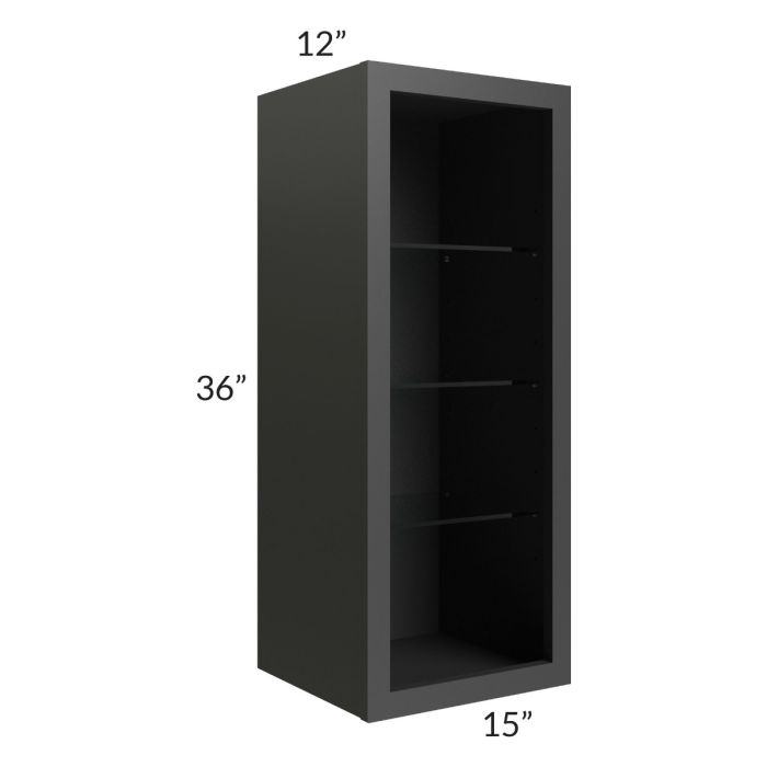Midtown Black Shaker 15x36 Wall Cabinet (No Door) To Be Used With A Glass Door