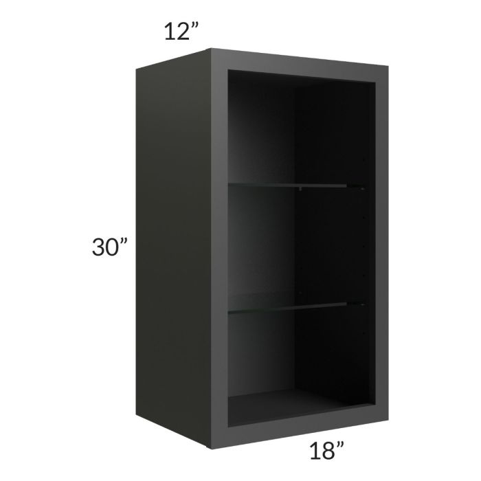 Midtown Black Shaker 18x30 Wall Cabinet (No Door) To Be Used With A Glass Door
