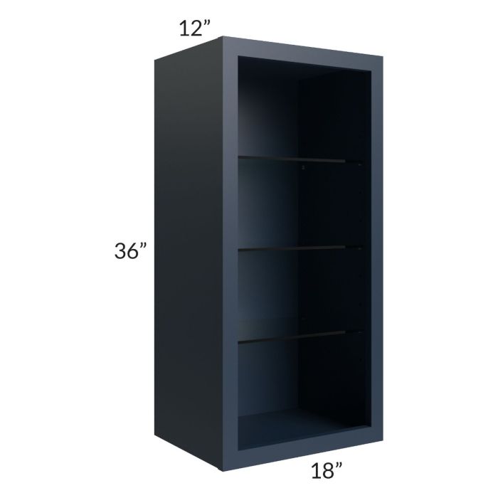 Midtown Blue Shaker 18x36 Wall Cabinet (No Door) To Be Used With A Glass Door