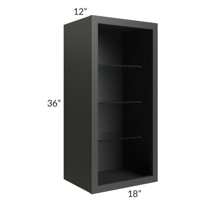Midtown Black Shaker 18x36 Wall Cabinet (No Door) To Be Used With A Glass Door