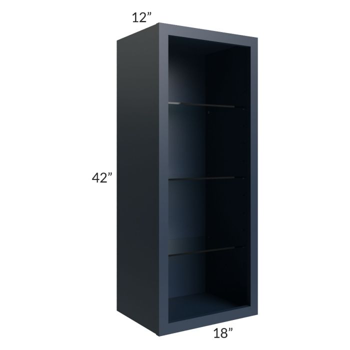Midtown Blue Shaker 18x42 Wall Cabinet (No Door) To Be Used With A Glass Door