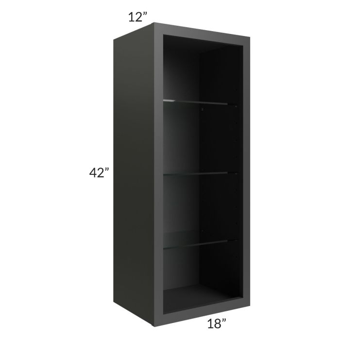 Midtown Black Shaker 18x42 Wall Cabinet (No Door) To Be Used With A Glass Door