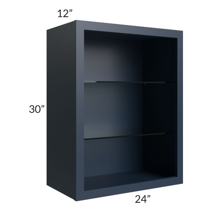 Midtown Blue Shaker 24x30 Wall Cabinet (No Doors) To Be Used With Glass Doors