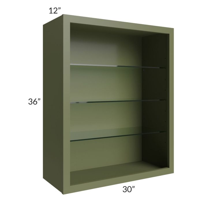 Midtown Hunter Green Shaker 30x36 Wall Cabinet (No Doors) To Be Used With Glass Doors