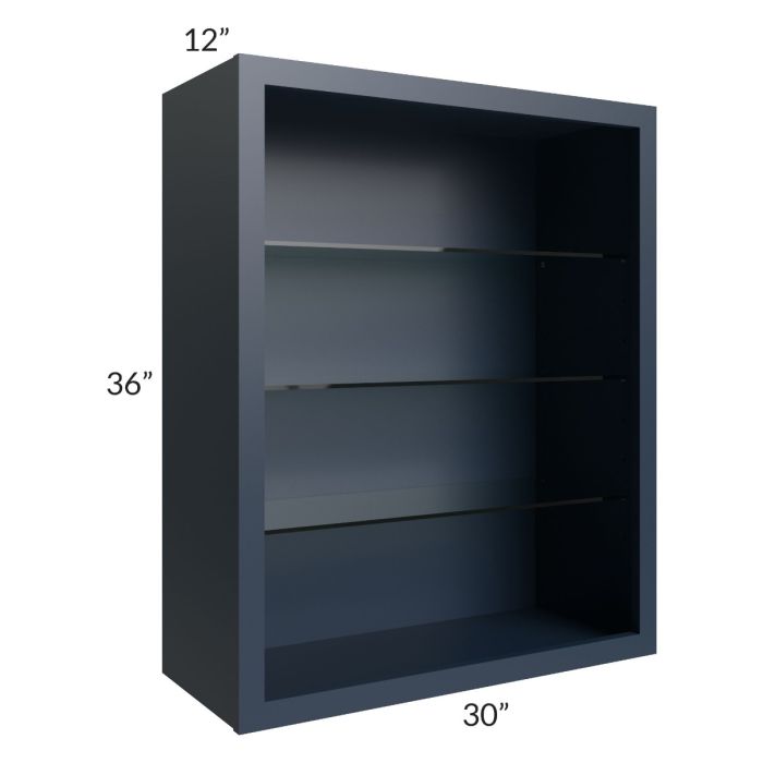 Midtown Blue Shaker 30x36 Wall Cabinet (No Doors) To Be Used With Glass Doors