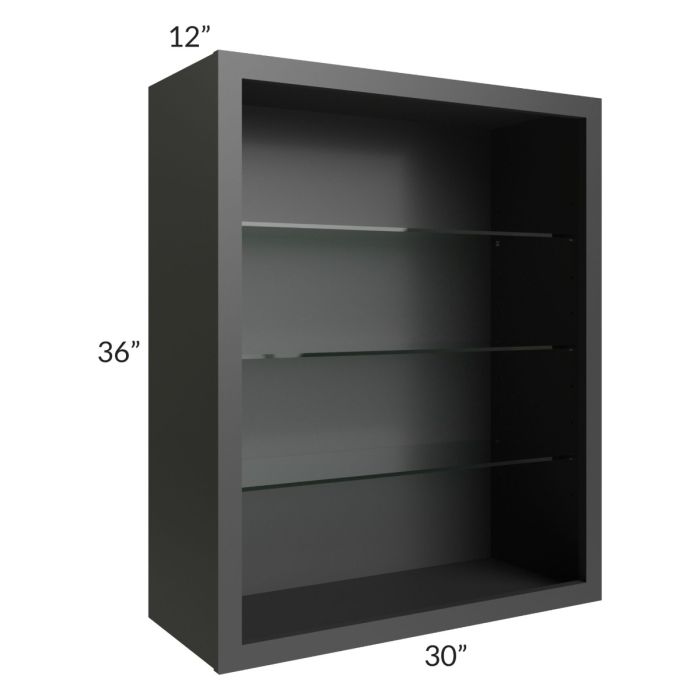 Midtown Black Shaker 30x36 Wall Cabinet (No Doors) To Be Used With Glass Doors