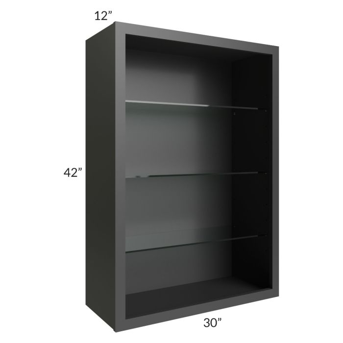 Midtown Black Shaker 30x42 Wall Cabinet (No Doors) To Be Used With Glass Doors