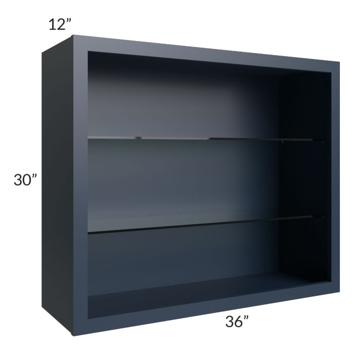 Midtown Blue Shaker 36x30 Wall Cabinet (No Doors) To Be Used With Glass Doors