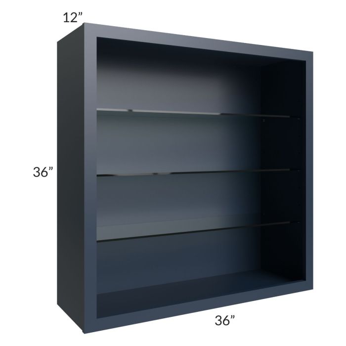 Midtown Blue Shaker 36x36 Wall Cabinet (No Doors) To Be Used With Glass Doors