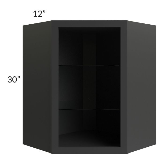 Midtown Black Shaker 24x30 Corner Wall Cabinet (No Door) To Be Used With A Glass Door