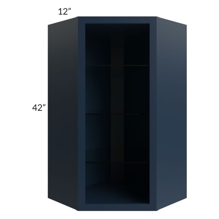 Midtown Blue Shaker 24x42 Corner Wall Cabinet (No Door) To Be Used With A Glass Door