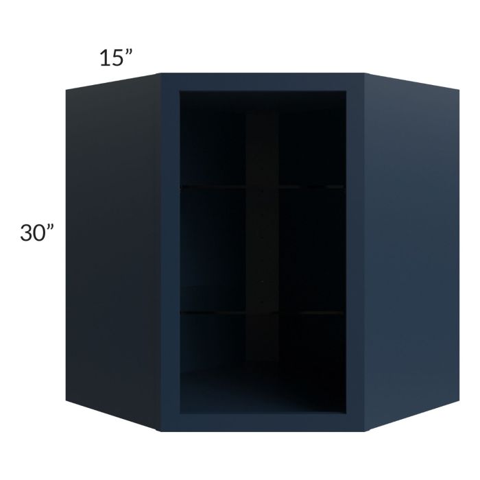 Midtown Blue Shaker 27x30 Corner Wall Cabinet (No Door) To Be Used With A Glass Door