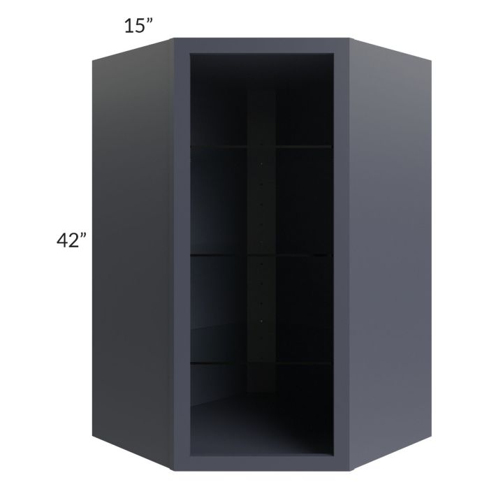 Midtown Indigo Shaker 27x42 Corner Wall Cabinet (No Door) To Be Used With A Glass Door