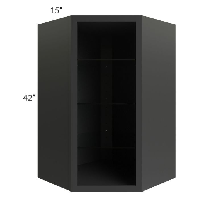 Midtown Black Shaker 27x42 Corner Wall Cabinet (No Door) To Be Used With A Glass Door