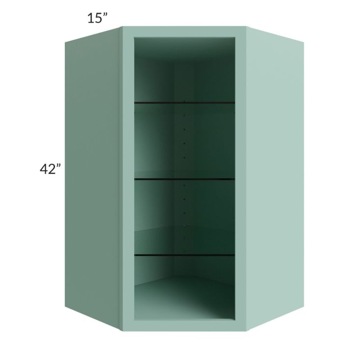 Midtown Sage Green Shaker 27x42 Corner Wall Cabinet (No Door) To Be Used With A Glass Door