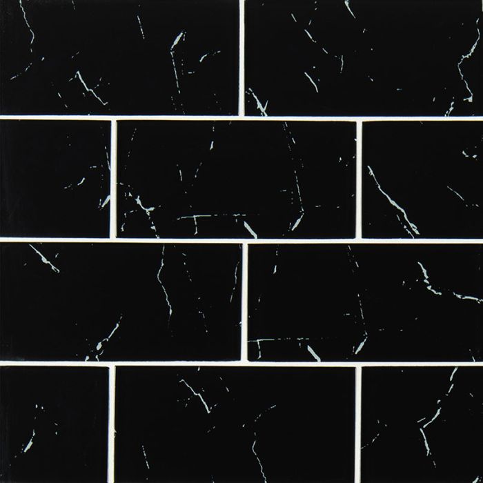 Nero Marquina Glass 3 x 6 x 8mm Tile  