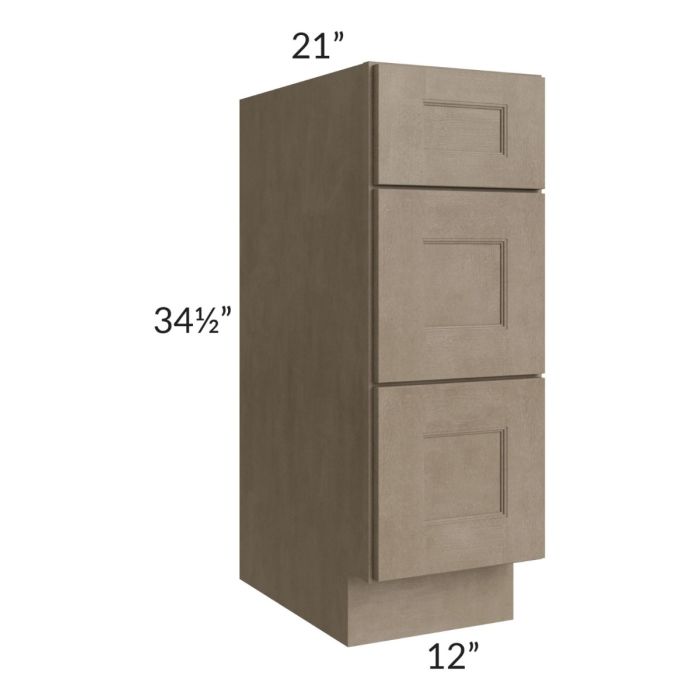 Cobblestone Grey 12" Vanity Three Drawer Base Cabinet