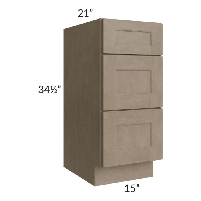 Cobblestone Grey 15" Vanity Three Drawer Base Cabinet