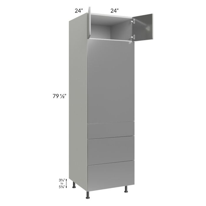 Milan Grey Gloss 24x84 Single Oven Cabinet with 3 Drawers
