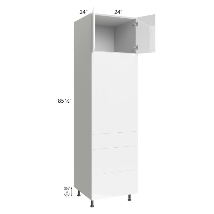 Milan White Gloss 24x90 Single Oven Cabinet with 3 Drawers
