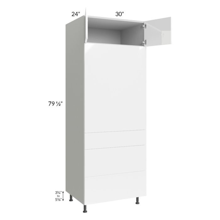Milan White Gloss 30x84 Single Oven Cabinet with 3 Drawers
