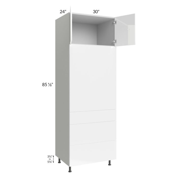 Milan White Gloss 30x90 Single Oven Cabinet with 3 Drawers