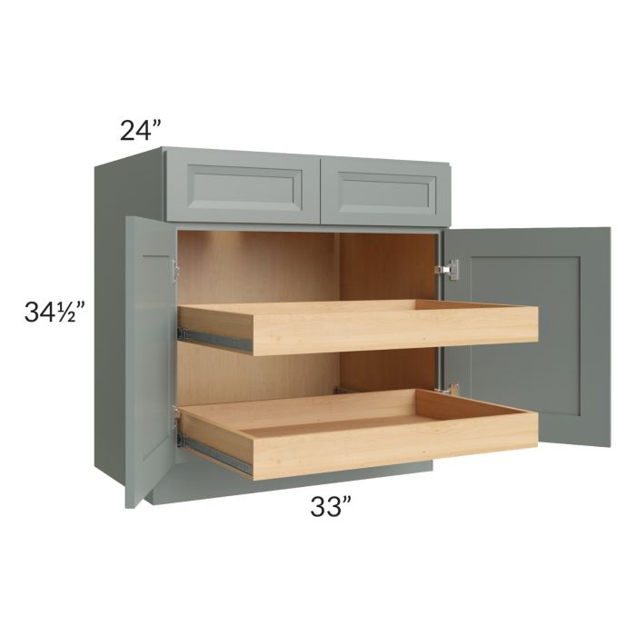 Catalina Meadow Green 33" Base Cabinet with 2 Rollout Trays