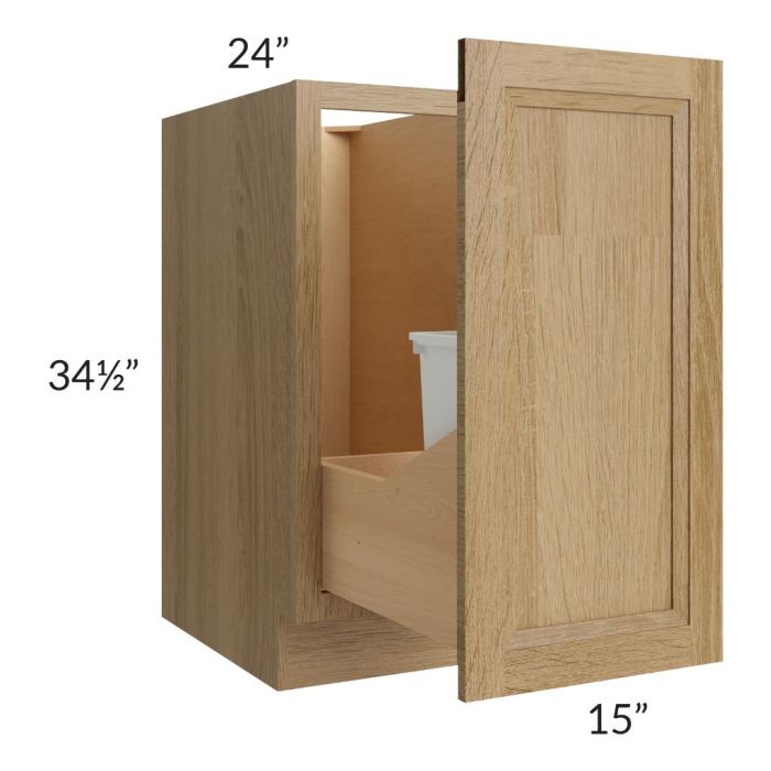 Catalina Toffee 15" Full Height Door Base Cabinet with Single Trashcan Pullout