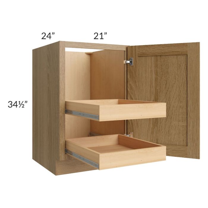 Catalina Toffee 21" Full Height Door Base Cabinet with 2 Rollout Trays