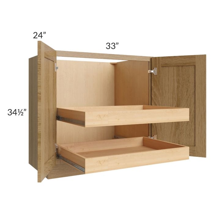 Catalina Toffee 33" Full Height Base Cabinet with 2 Rollout Trays