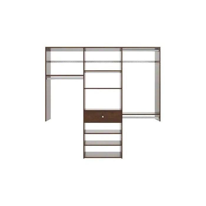 6 Foot Perfect Fit Reach In Closet Storage Wall Mounted Wardrobe Organizer Kit System with Shelves and Drawer