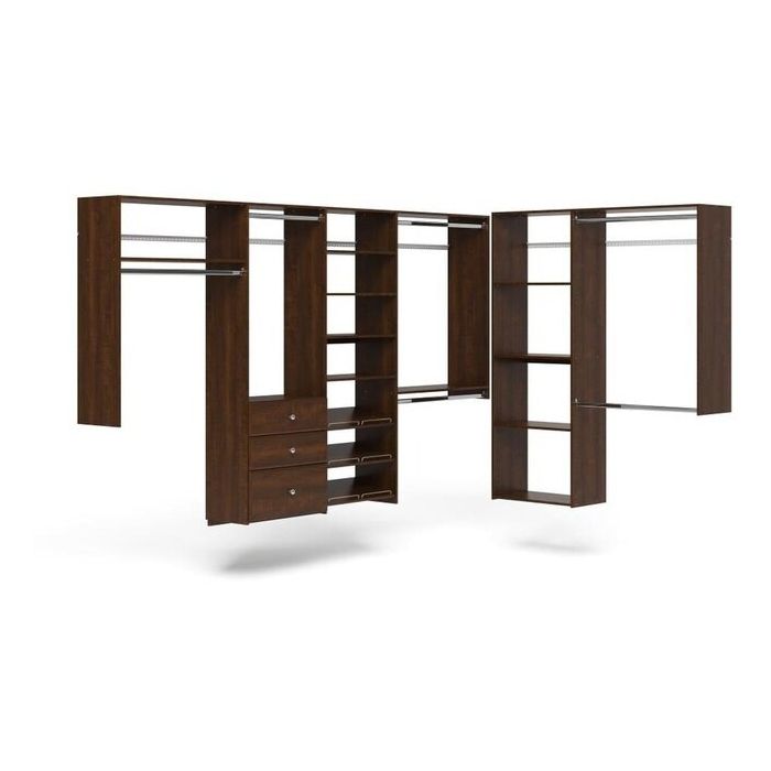 L Shaped Walk In Closet Storage Wall Mounted Wardrobe Organizer Kit System with Shelves and Drawers