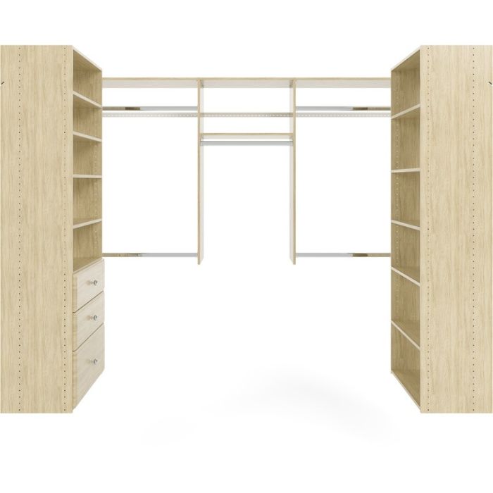 L Shaped Walk In Closet Storage Wall Mounted Wardrobe Organizer Kit System with Shelves and Drawers