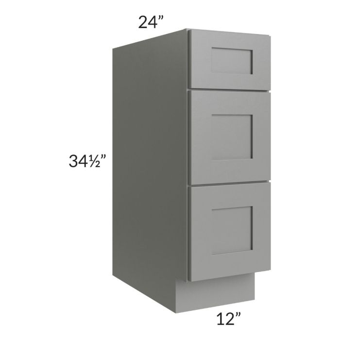 Shale Grey Shaker 12" 3-Drawer Base Cabinet