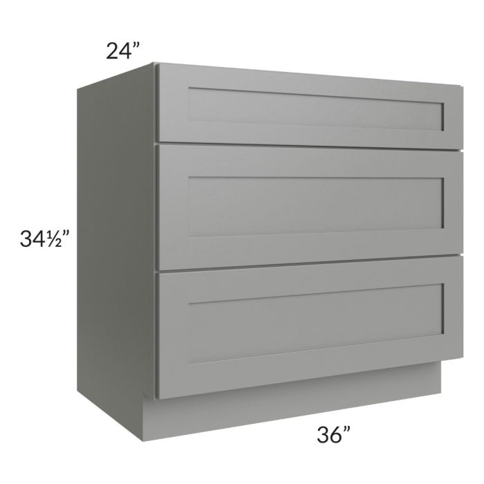 Shale Grey Shaker 36" 3-Drawer Base Cabinet