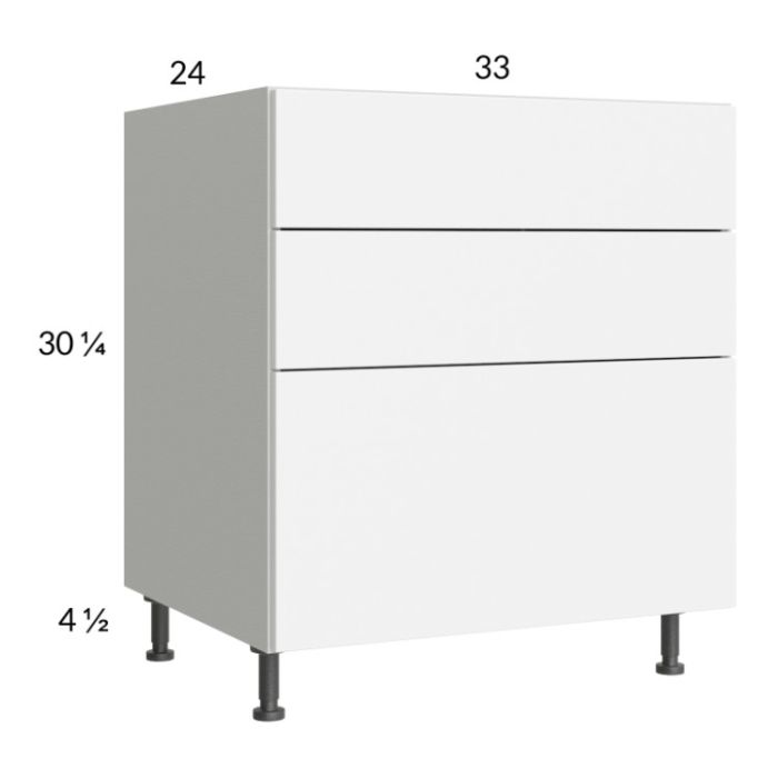 Euro Gloss White 33" 2-Drawer Range Base Cabinet with 1 False Drawer Front