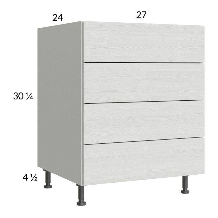 Euro White Grain 27" 3-Drawer Range Base Cabinet with 1 False Drawer Front