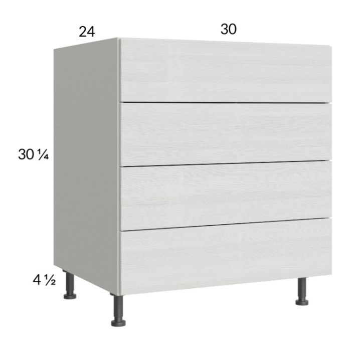 Euro White Grain 30" 3-Drawer Range Base Cabinet with 1 False Drawer Front