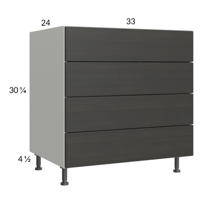 Euro Cafe 33" 3-Drawer Range Base Cabinet with 1 False Drawer Front